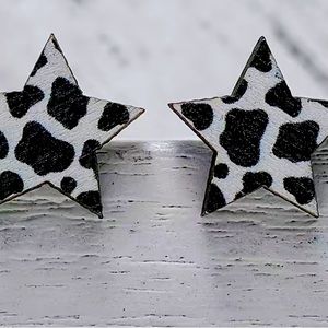 Cow print wood earrings